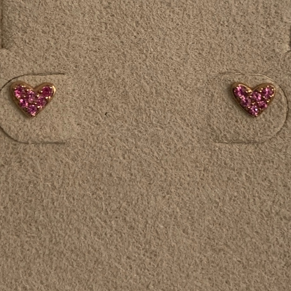 Kendra Scott 14k Solid Rose Gold Pink Sapphire Heart Stud Earrings - Picture 3 of 12